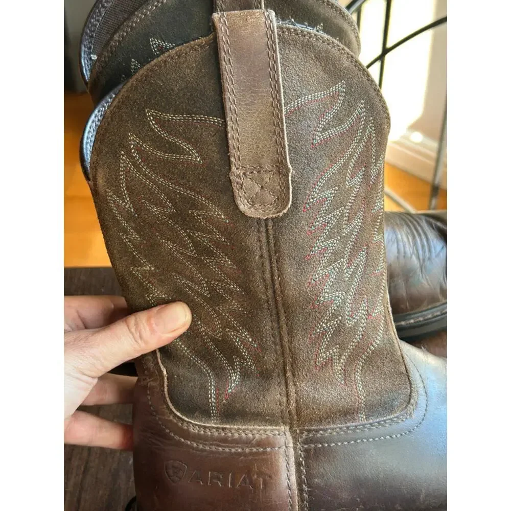 Ariat Groundbreaker men's size 8 brown leather work boots square toe